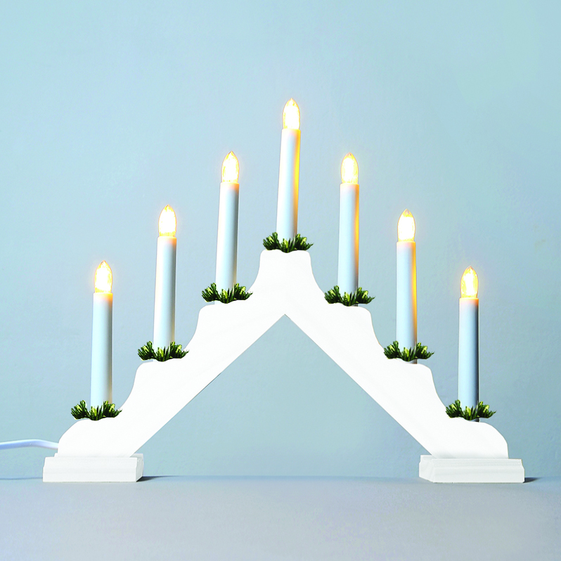 Adventní svícen dřevěný bílý s čirou LED Filament "žárovkou" 7x34V/0,2W