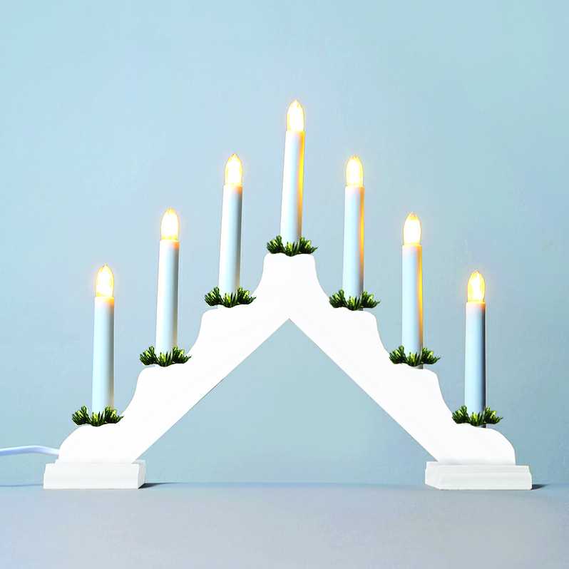 Adventní svícen dřevěný bílý s čirou LED Filament "žárovkou" 7x34V/0,2W - vada laku.!!