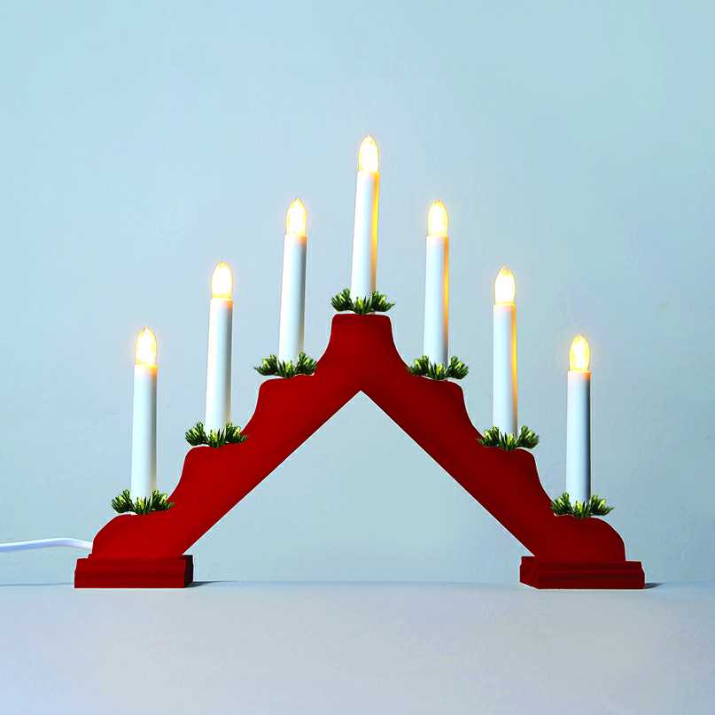Adventní svícen dřevěný červený s čirou žárovkou 7x34V/3W