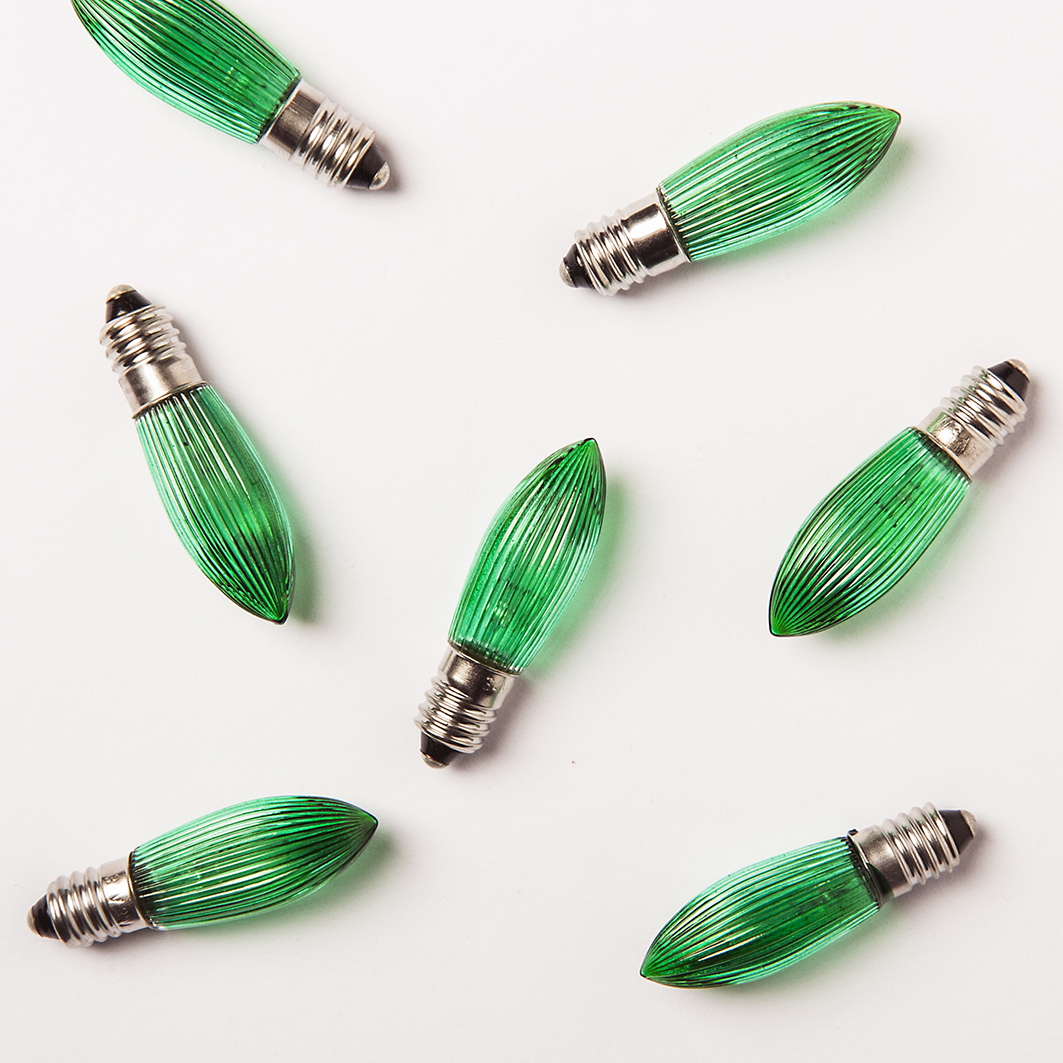 BALENÍ  Žárovka zelená pro svícen 34V/3W, balení 100 ks