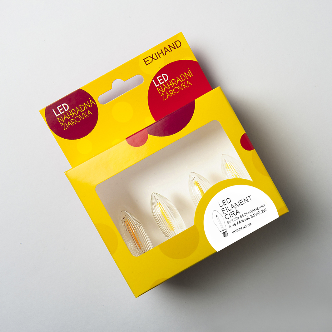 Blistr 4 ČIRÉ žárovky LED FILAMENT pro svícen 34V/0,2W