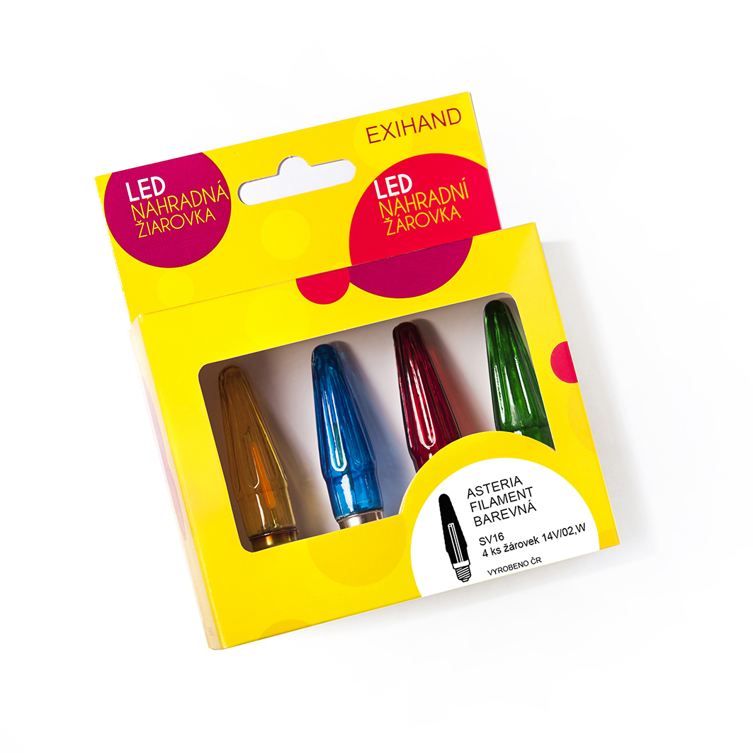 Blistr 4 barevné žárovky ASTERIA  FILAMENT 14V/0,1W