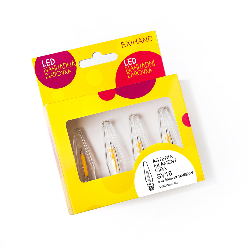 Blistr 4 čiré žárovky ASTERIA FILAMENT 14V/0,1W