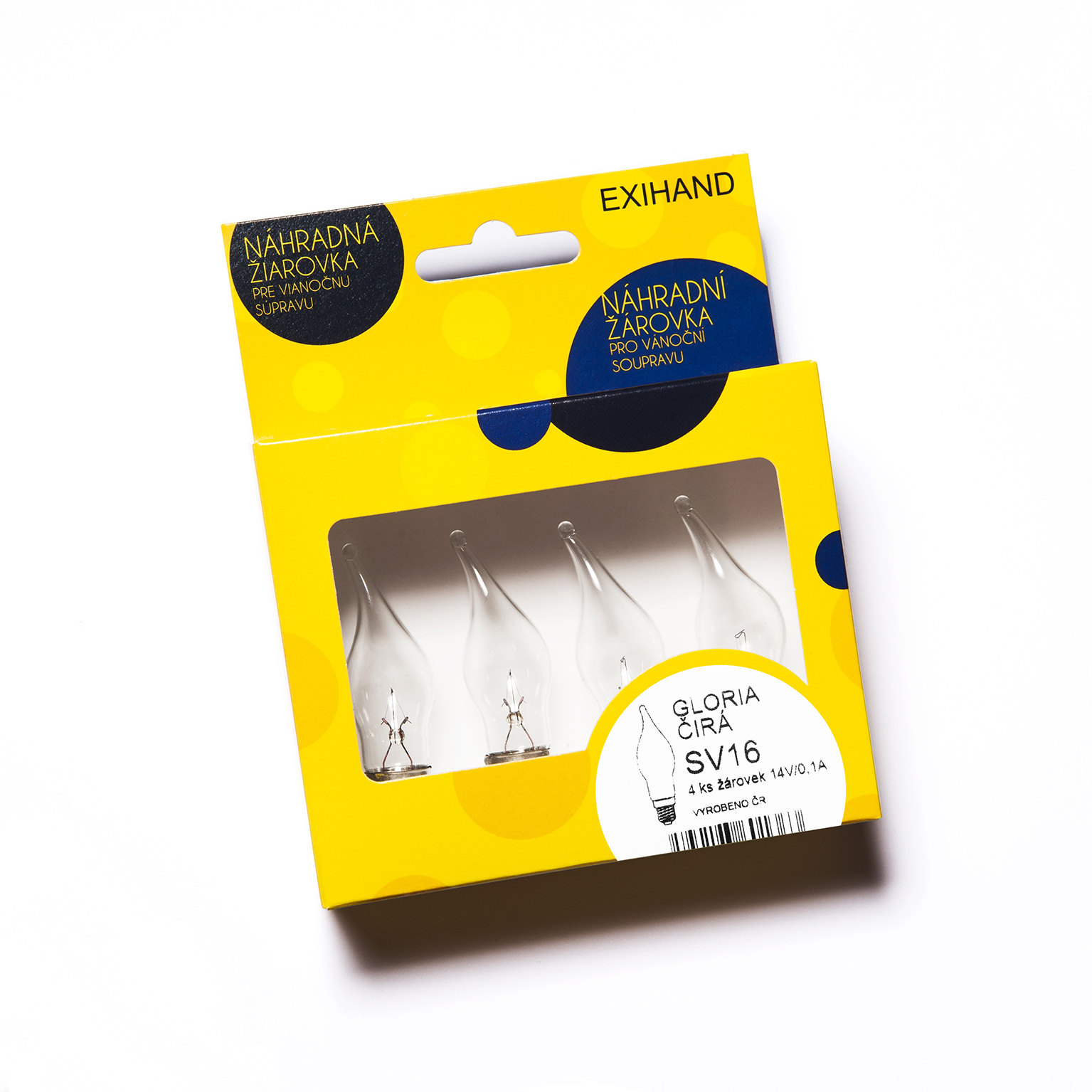 Blistr 4 žárovky Gloria čirá, 14V/0,1A 