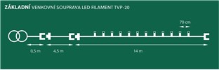 LED VENKOVNÍ souprava  Felicia čirá SVP-20, možnost prodloužení, zelená kabeláž + napájecí trasformátor