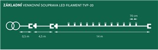 LED VENKOVNÍ souprava Šiška bílá, možnost prodloužení, čirá kabeláž + napájecí trasformátor