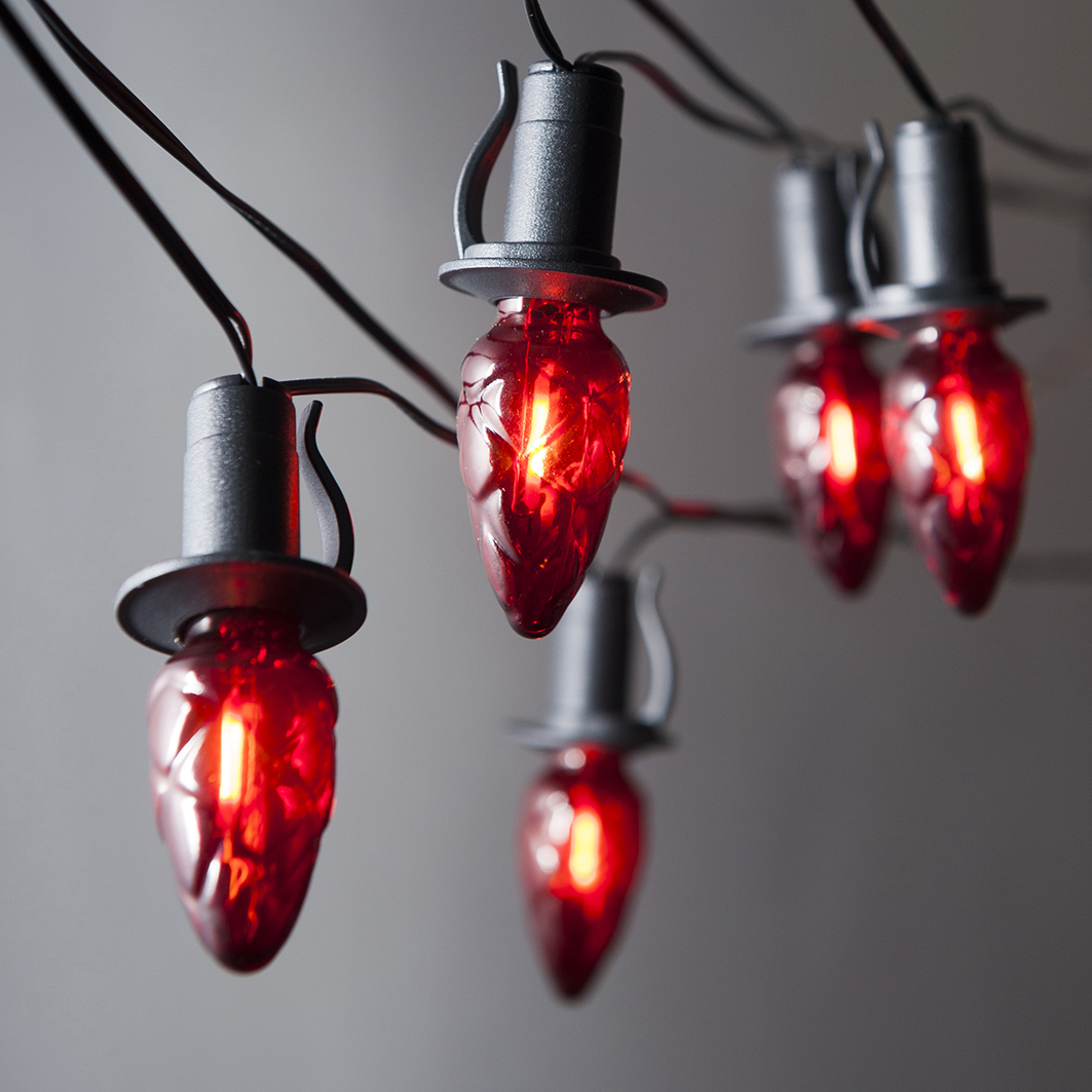 VENKOVNÍ souprava LED Filament Šiška červená, možnost prodloužení, černá kabeláž + napájecí trasformátor