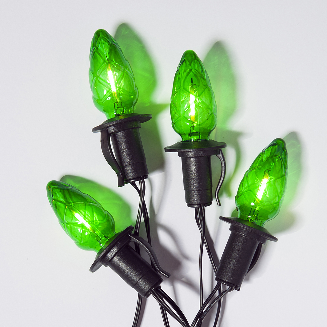 VENKOVNÍ souprava LED Filament Šiška zelená, možnost prodloužení, černá kabeláž + napájecí trasformátor