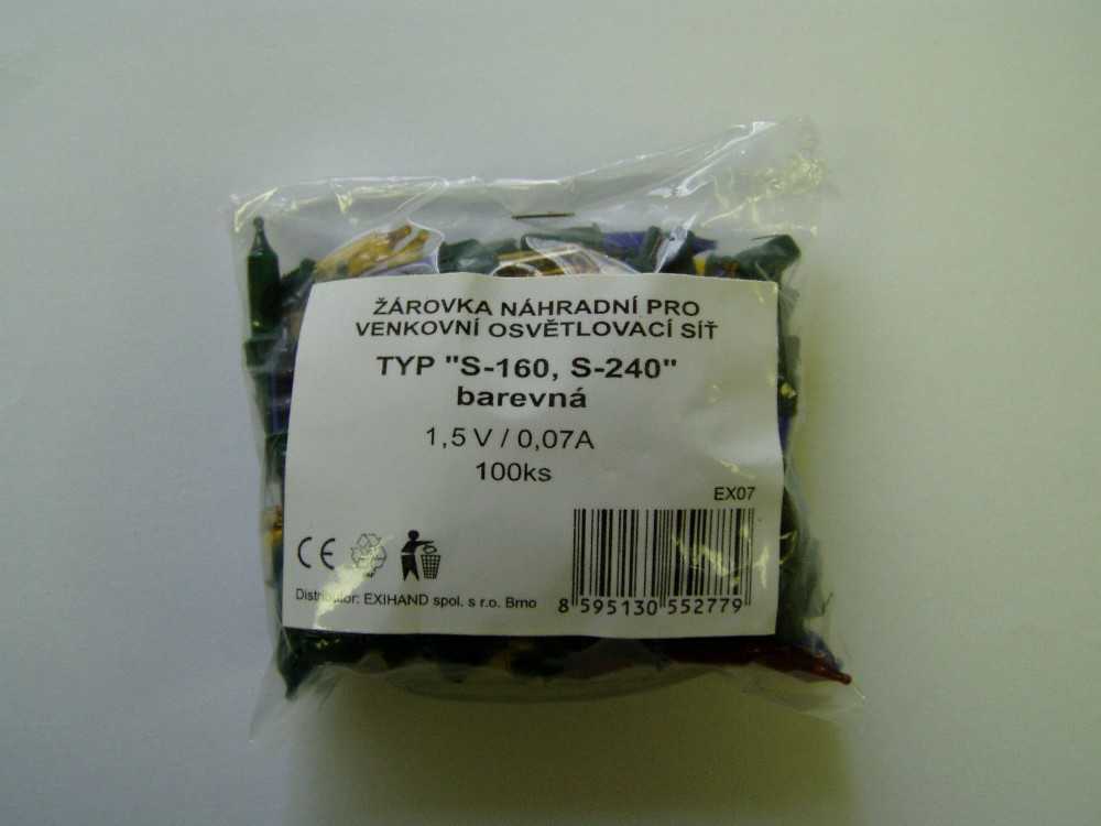 Žárovka barevná  pro venkovní řetězy SVV, 1,5V/0,07A, sáček 100 ks